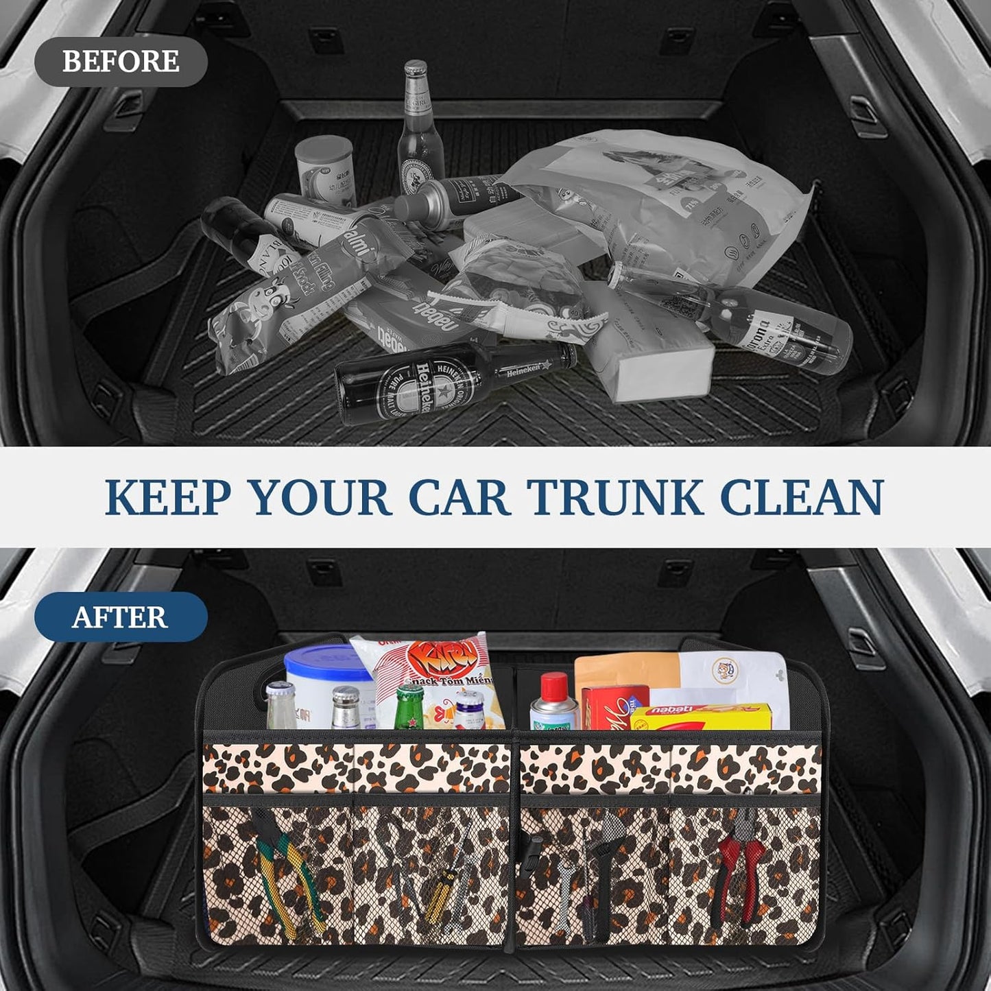 Femuar Car Trunk Organizer with Large Capacity Waterproof Car Accessories for Women & Men, Collapsible Trunk Organizer for Suv/Jeep/Sedan,Tools (Black, Standard)