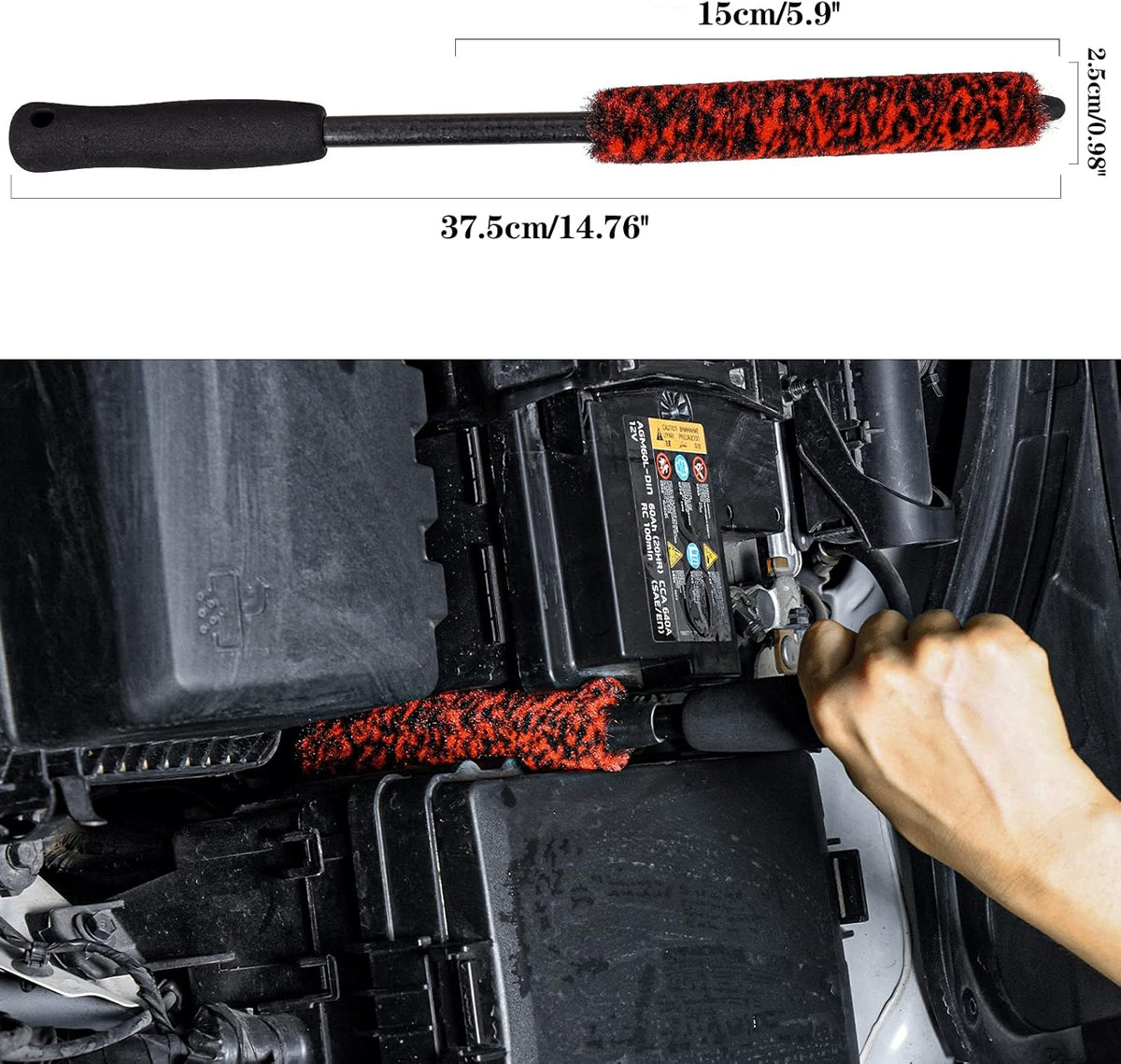 Car Wheel Rim Brush Kit, Woolies Wheel Brush, Car Cleaning Brush Fiber Rod, Steel Ring Fiber Cleaning Brush, Long Non-Slip Handle Clean Brush, Great to Clean Car Wheel Rim