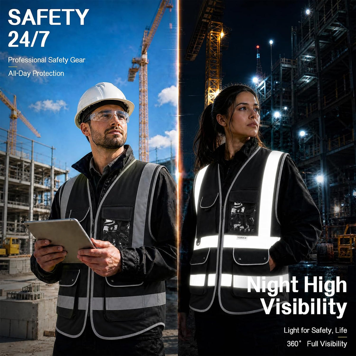 XIAKE Reflective Safety Vest for Men & Women High Visibility Class 2 Vest with Pockets Meets ANSI Standards
