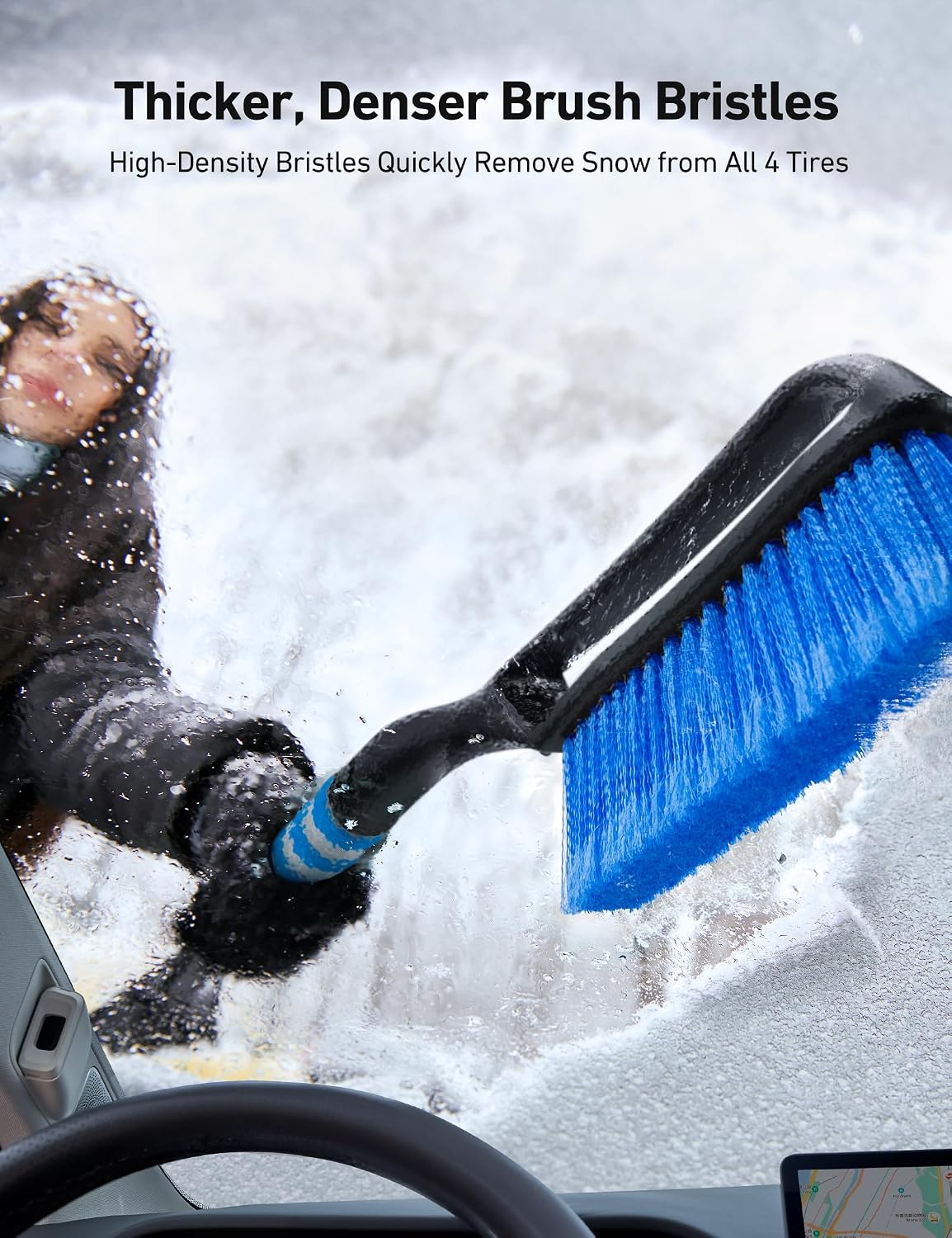 AstroAI 27" Snow Brush and Ice Scrapers for Car Windshield, Detachable Snow Scrapers with Ergonomic Foam Grip for Cars, Trucks, SUVs (Heavy Duty ABS, PVC Brush, Blue)