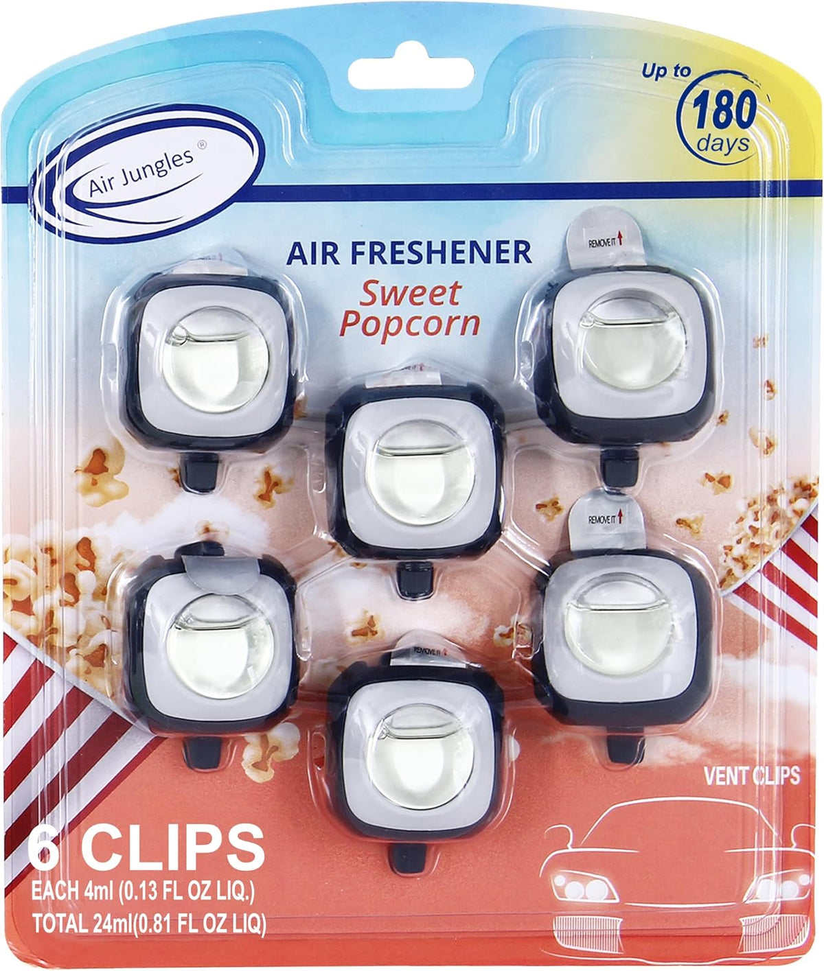 Air Jungles New Car Scent Car Air Freshener Vent Clip, 6 Count Long Lasting Up to 180 days, Natural Essential Oil Car Fragrance Accessories for Women and Men, Odor Eliminator - 4ml Each