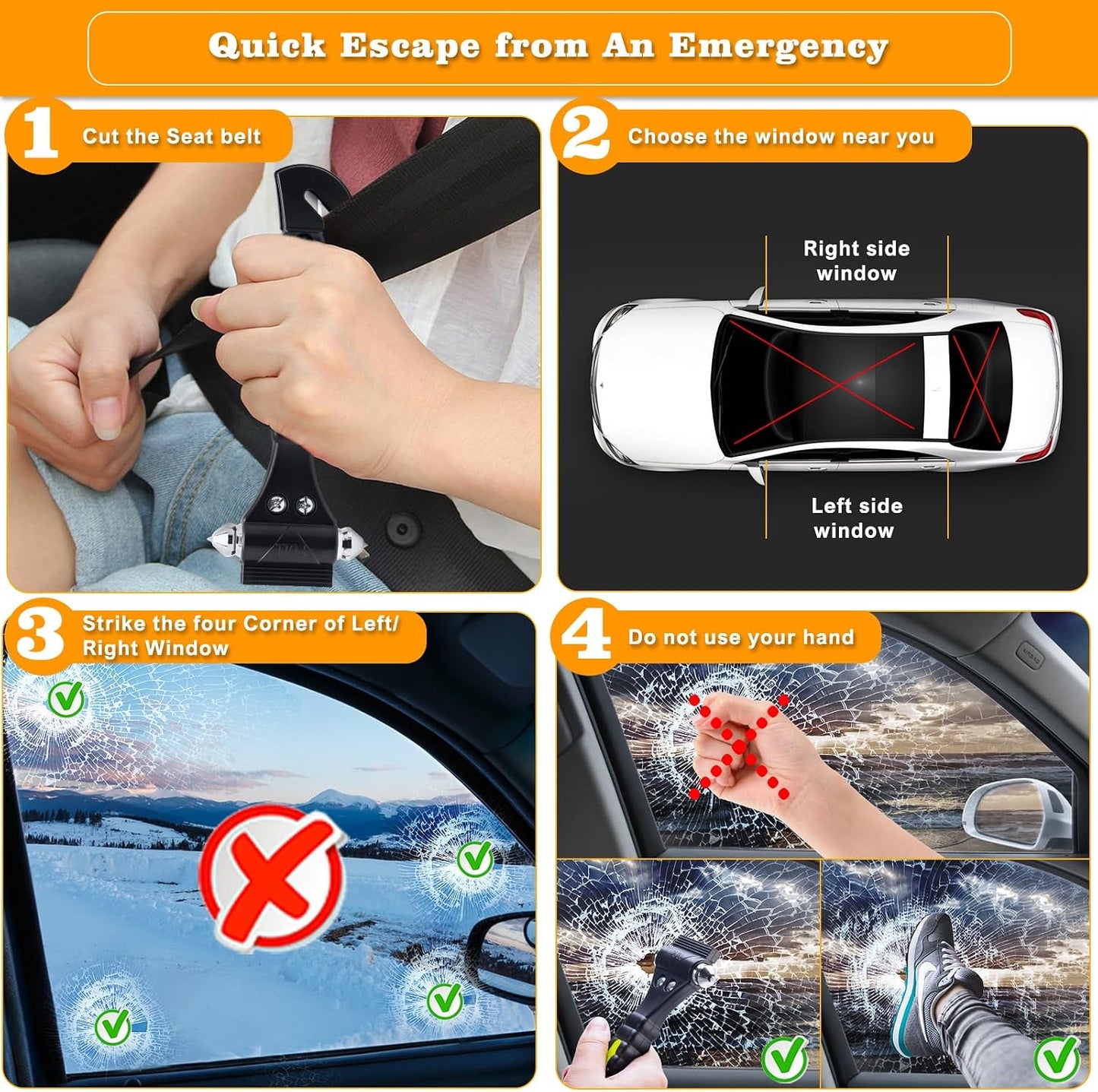 THINKWORK Car Safety Hammer, 3-in-1 Emergency Escape Tool with One Second Window Breaker and Seat Belt Cutter, Safety Emergency Car Escape Tool for Car, Office, Home, Black