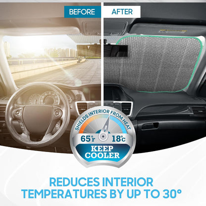 Iridescent Matte White Front Windshield Sunshade-Accordion Folding Auto Shade for Car Truck SUV-Blocks UV Rays Sun Visor Protector-Keeps Your Vehicle Cool- 58 x 27 in