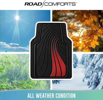 Road Comforts Car Floor Mats Full Set – Front & Rear Car Floor Mats with Aluminum Design, Anti-Slip Backing, All-Weather Protection, Trim-to-Fit Car Mats for Most Sedans, SUVs & Vans -All Pink
