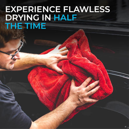 The Rag Company - The 1500 - Heavy Duty Car Drying Towel; Perfect for Trucks, Commercial Vehicles, RVs, Boats, and More; Premium 70/30 Blend Twist Loop Design, 1500gsm, 30in x 30in, Red
