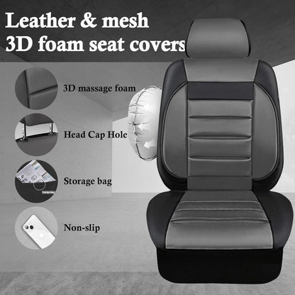 CAR PASS Leather Seat Covers Full Set Universal Water Resistant 3D Foam Back Support, Luxury Comfort Automotive 5 Seat Covers All Season Fit for SUV,Sedan,Van, Airbag Compatible Elegance(Pure Black)
