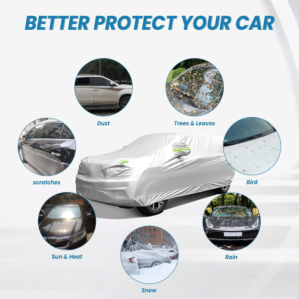 Car Cover, SUV Waterproof Car Covers for Automobiles All Weather Season UV Hail Protection Snowproof Full Car Cover, Outdoor Full Cover Universal Fit SUV Up to 190’’