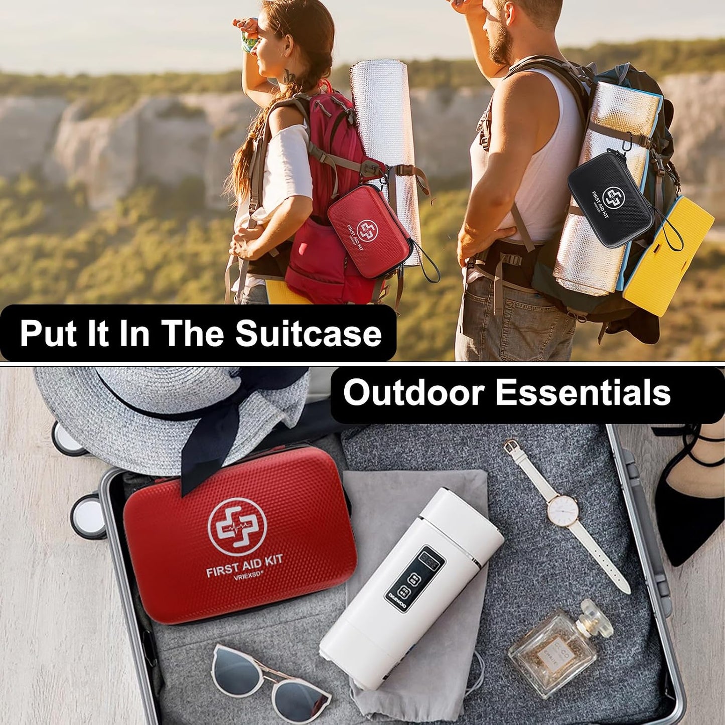 VRIEXSD Premium First Aid Kit, 320 Piece Waterproof Hard Shell Eva First Aid Kit for Home, Camping, Cars, Hiking, Travel, Businesses & Outdoor Emergencies - Emergency Medical Kits (Red)