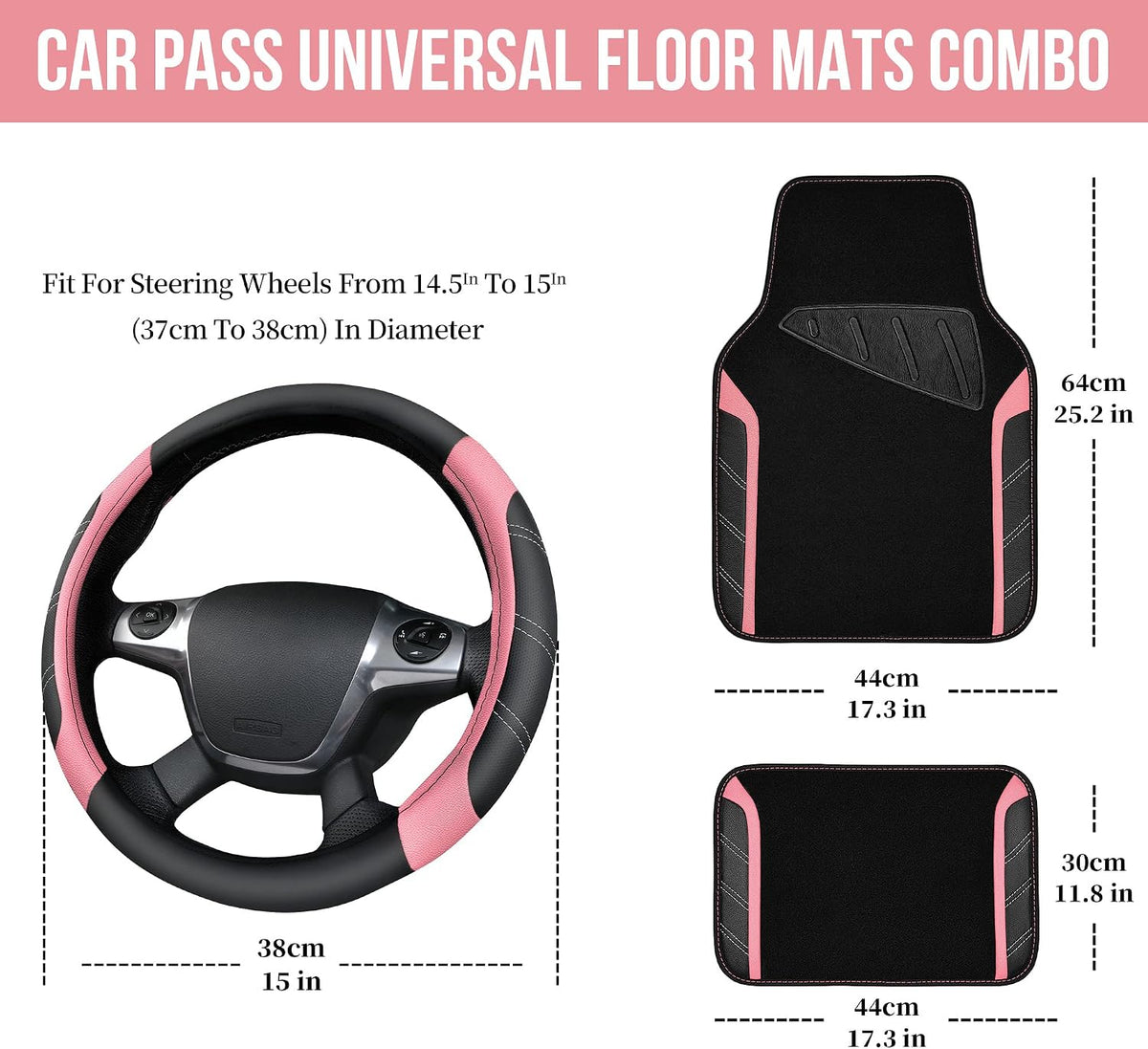 CAR PASS Air Mesh Leather Car Seat Covers Full Set, Waterproof Car Floor Mats, Sporty Steering Wheel Cover 14.5-15in, Universal Fits for 95% Cars Truck SUV (Black and Blue)