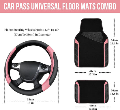 CAR PASS Air Mesh Leather Car Seat Covers Full Set, Waterproof Car Floor Mats, Sporty Steering Wheel Cover 14.5-15in, Universal Fits for 95% Cars Truck SUV (Black and Blue)