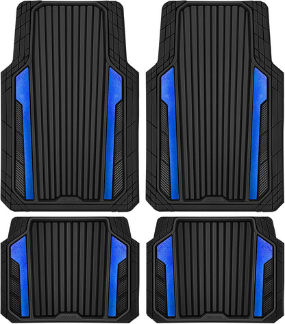 CAR PASS Heavy Duty Rubber Car Mats Metallic, Aluminum Film All Weather Floor Mats Waterproof Universal Trim to Fit Automotive SUV Sedan Van 4 Piece Anodized Deep Dish Two-Tone Sporty Black Red Chrome