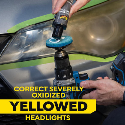 Meguiar's Heavy Duty Headlight Kit,This Headlight Restoration Kit Includes Headlight Cleaner, Ceramic Protection, Drill Backing Plate, Pads, & Towelettes, 18 Plus Months of Protection, Car Care Kit