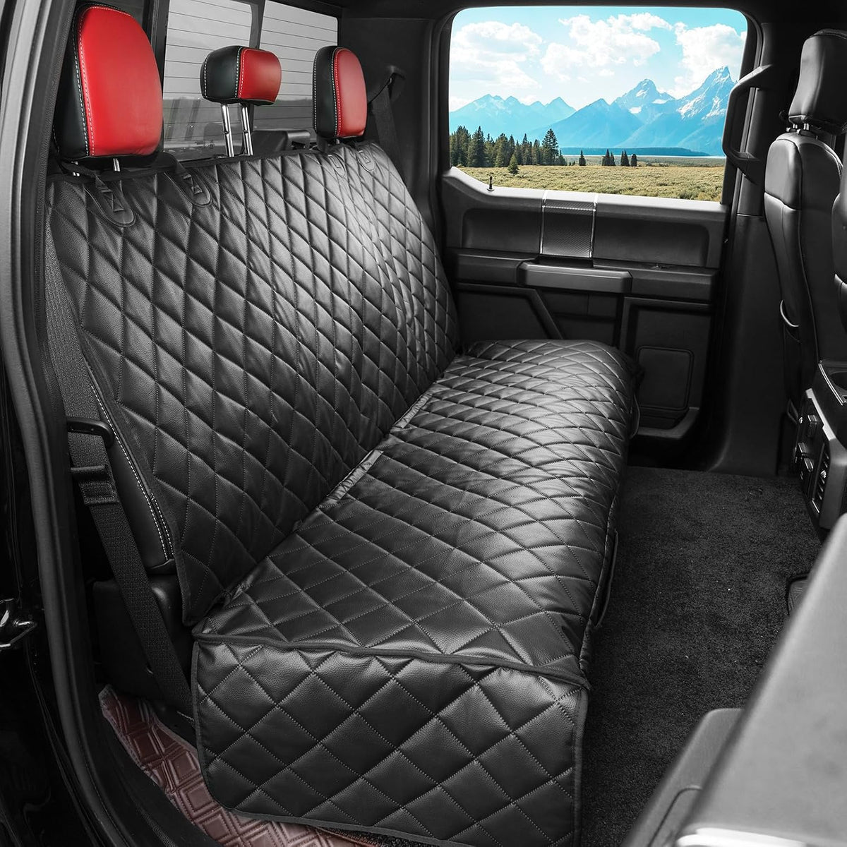 Dog Car Seat Cover for Back Seat, Waterproof Back Seat Covers for Dogs, PU Leather Nonslip Bench Dog Seat Cover Universal Fit Most Vehicles,SUVs,Small Trucks（Black,Standard）