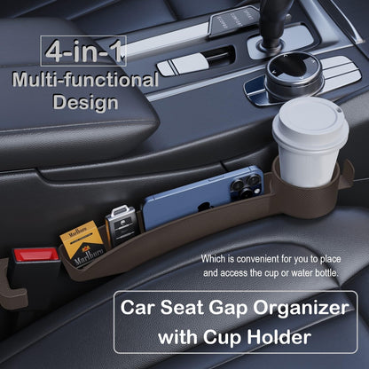 Car Seat Gap Plug with Storage Slot, Auto Gap Filler Organizer with Cup Holder, Universal Carseat Side Gap Filler Strip 2 Pack Between Front Seats & Console, Anti-Drop Pad with Seatbelt Holes, Black