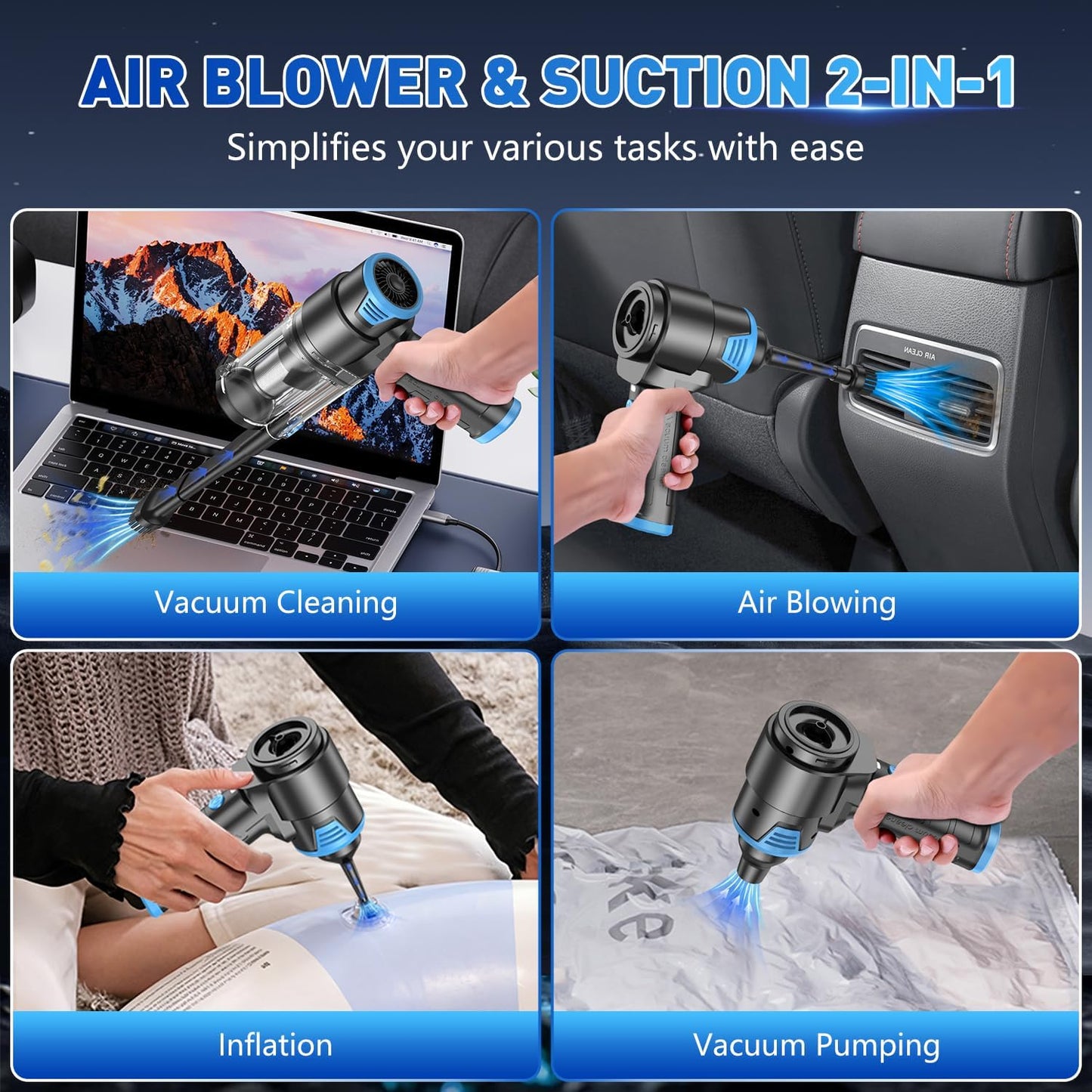 KMM Handheld Car Vacuum Cleaner, 10000PA Vacuum Cleaner & Air Duster, 120W High Power Hand Held Vacuum Cordless, Portable Vacuum Rechargeable with Multi-Nozzles & LED Light for Car, Home, Pet, Office