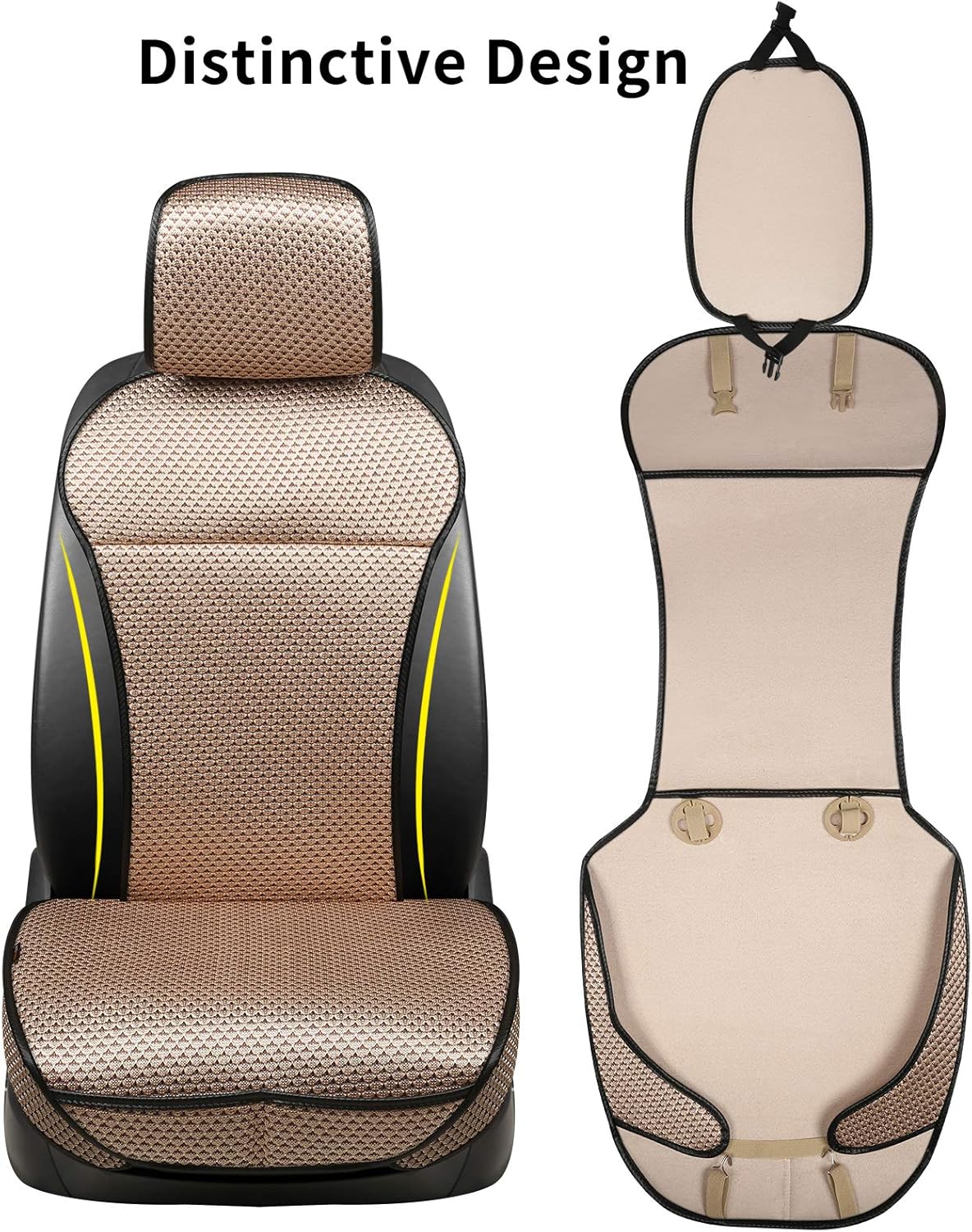 Auto Newer Luxury Breathable Car Seat Cover Fit Four Seasons, Universal Front of Car Seat Cushions, Bottom Seat Covers of Full Wrapped Edge,Universal Fit for 95% Cars,SUV,Pickup(Beige，2PCS)