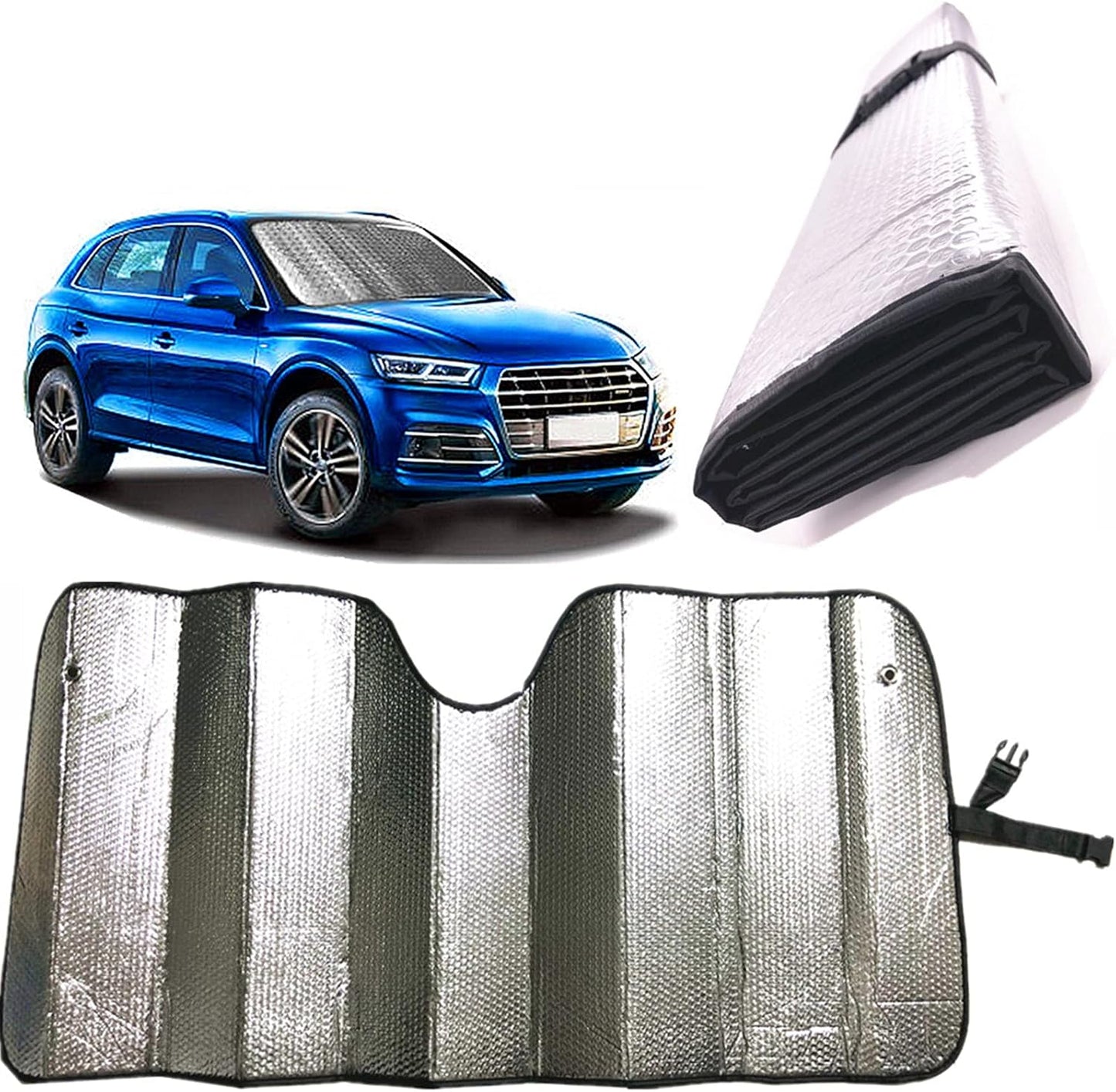 GWUSKDT Car Sun Shade, Sun Protector,Foldable Front Window Shade-Thicken 5-Layer Bubble for Auto Windshield UV Protection and Heat Reflector 58"x 27.5" (Blue)