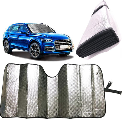 GWUSKDT Car Sun Shade, Sun Protector,Foldable Front Window Shade-Thicken 5-Layer Bubble for Auto Windshield UV Protection and Heat Reflector 58"x 27.5" (Blue)