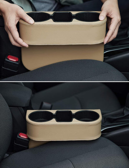IOKONE Car Cup Holder, Auto Cup Drink Holders，Multifunctional Auto Front Seat Organizer with PU Leather Cover, Gap Filler Storage Box Coin Bucket Console Side Pocket Cell Mobile Phone Holder (Black)