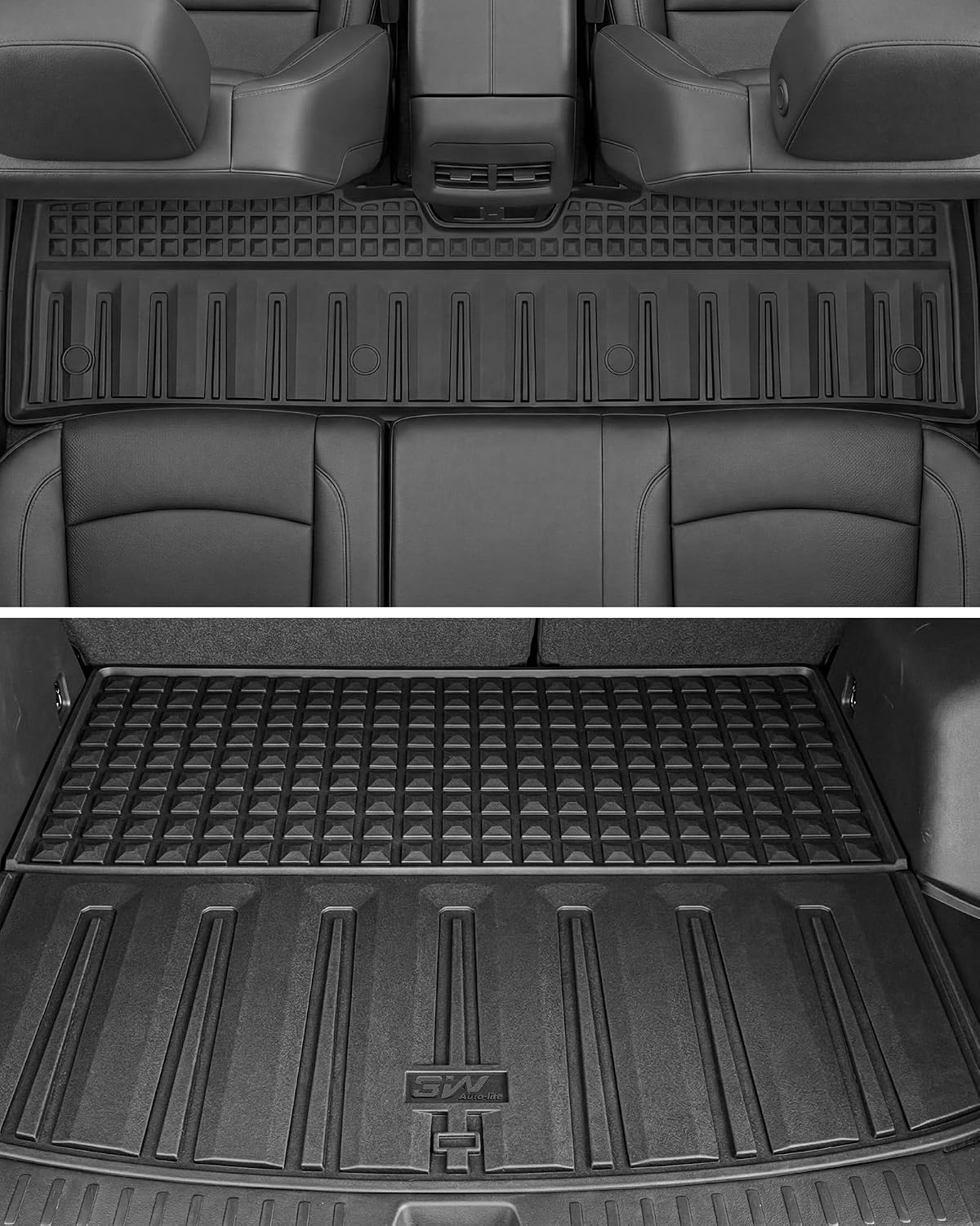 3W Floor Mats & Cargo Liner Fit for 2021 2022 2023 2024 2025 2026 Chevy Tahoe/GMC Yukon/Cadillac Escalade 7 Seat, TPE All Weather Custom Fit Car Accessories Heavy Duty Rubber Full Set Trunk Mats - Colors A
