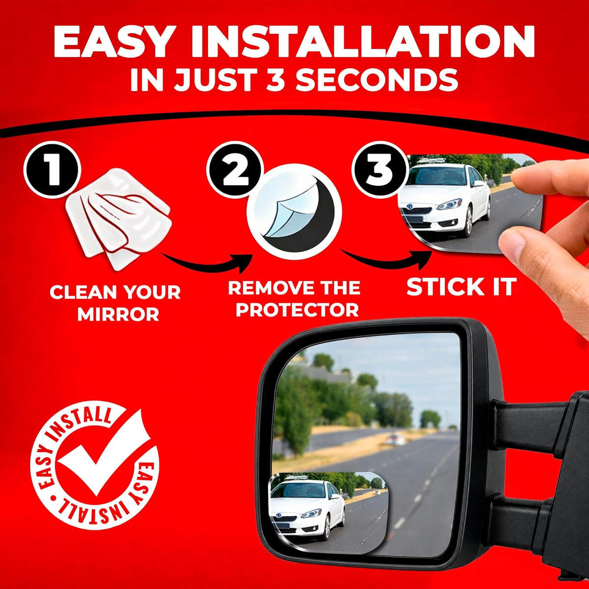 Blind Spot Convex Car Mirror - Rearview Accessories for Car Interior - Automotive Blindspot Mirrors for Larger Image and Improved Traffic Safety (2-Pack)
