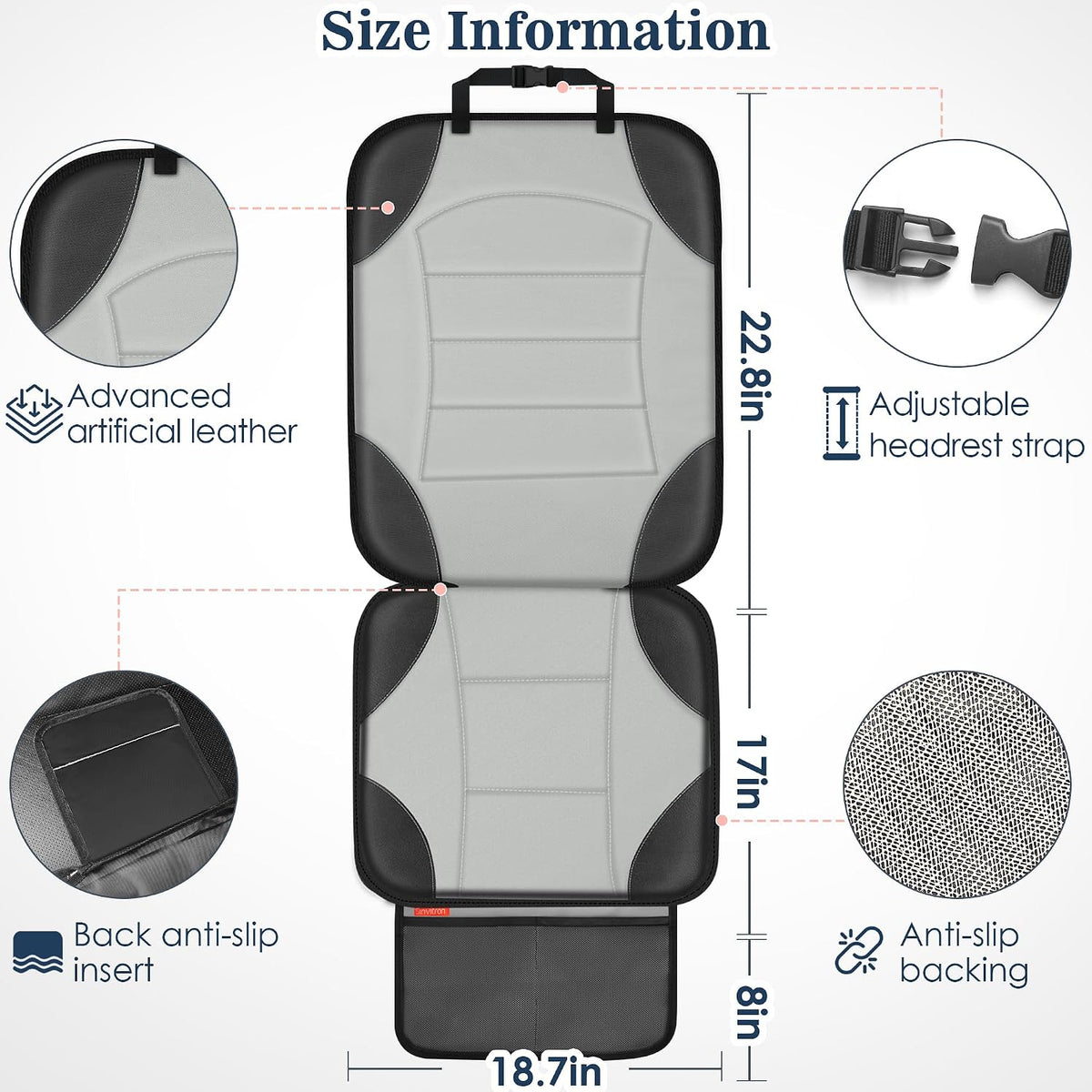 Sinvitron Car Seat Protector for Child Car Seat - Waterproof Non-Slip Leather Mat with 2 Mesh Pockets, Universal Seat Cover for Baby, Pets & Vehicles(2-Pack,Black)