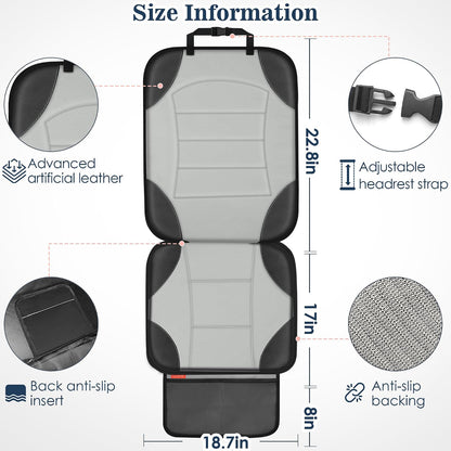 Sinvitron Car Seat Protector for Child Car Seat - Waterproof Non-Slip Leather Mat with 2 Mesh Pockets, Universal Seat Cover for Baby, Pets & Vehicles(2-Pack,Black)