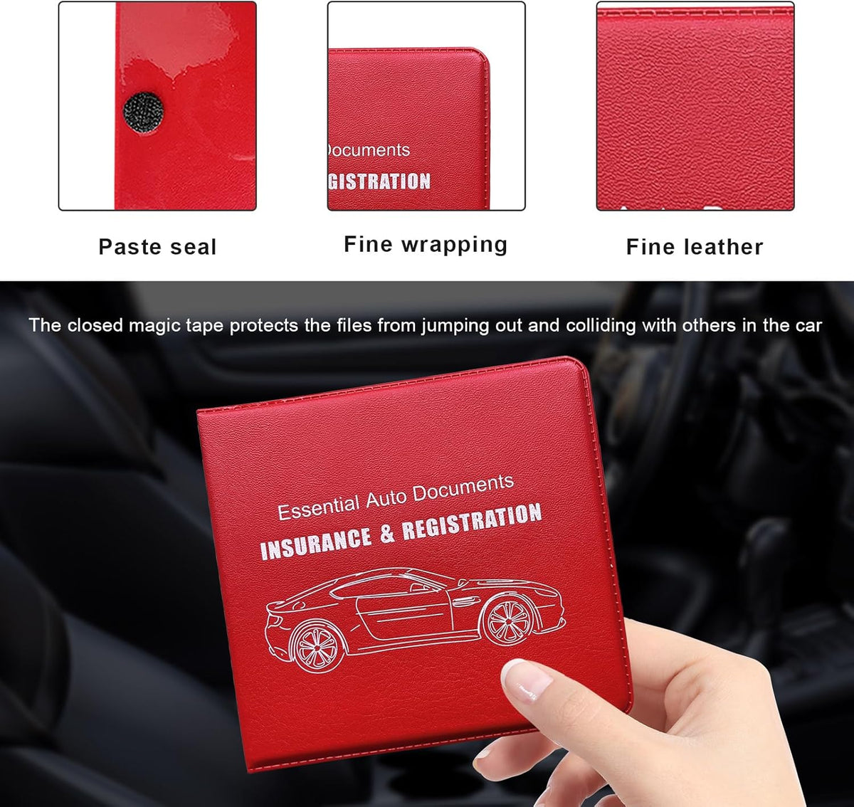 Yourkar 4PCS Car Registration Insurance Holder, Vehicle Glove Box Car Organizer with Magic Tape Closure, Driver License Keeper for Cars, Car Accessories (Big Car, Blue