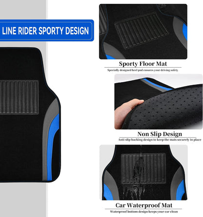 CAR PASS Leather Waterproof Sporty Car Floor Mats Carpet,Universal Automotive Floor Mat Fit for Sedans, Cars, Mid Trucks, Vans, SUV, Set of 4 (Black and Gray)