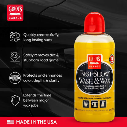 Griot's Garage Best of Show Wash and Wax for Car Detailing and Cleaning, Carnauba-Packed Coating, High Gloss Shine and Protection for Auto Paint, 11396, One Gallon