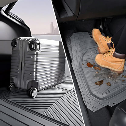 CAR PASS Heavy Duty Rubber Car Mats with Cargo Liner, Deep-Dish Car Floor Mats and Trunk Mat All Weather, Universal Trim-to-Fit for SUVs Trucks Sedans, Waterproof Anti-Slip, Trimmable V12 Black