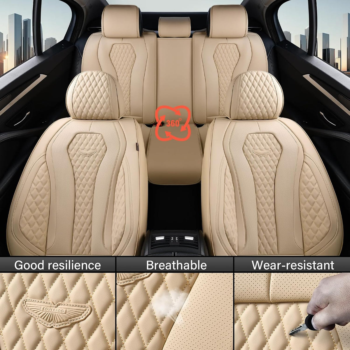 Coverado Seat Covers, Car Seat Covers Full Set, Black Car Seat Cover, Car Seat Covers Front Seats Back Seat Cover, Waterproof Car Seat Cushion, Leather Seat Covers Seat Protector Fit for Most Cars