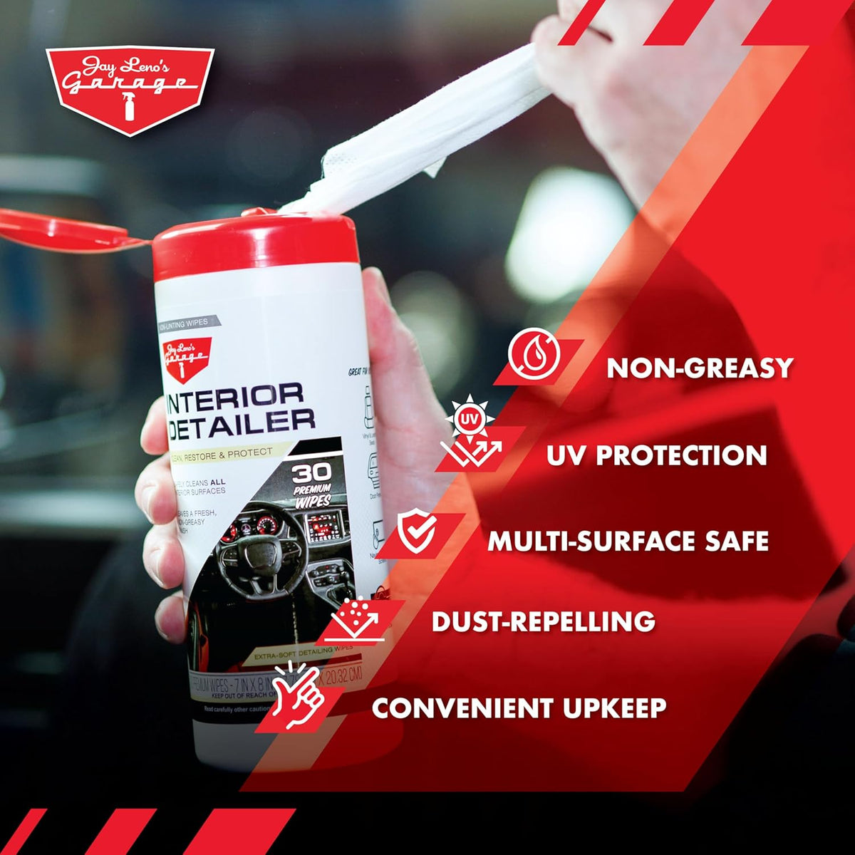 Interior Detailer Wipes for Car; Premium Auto Interior Cleaning Wipes 30-Count; Dashboard, Leather, Vinyl, Plastic, Glass & Steering Wheel Car Interior Cleaner Wipes; Non-Greasy, Streak-Free