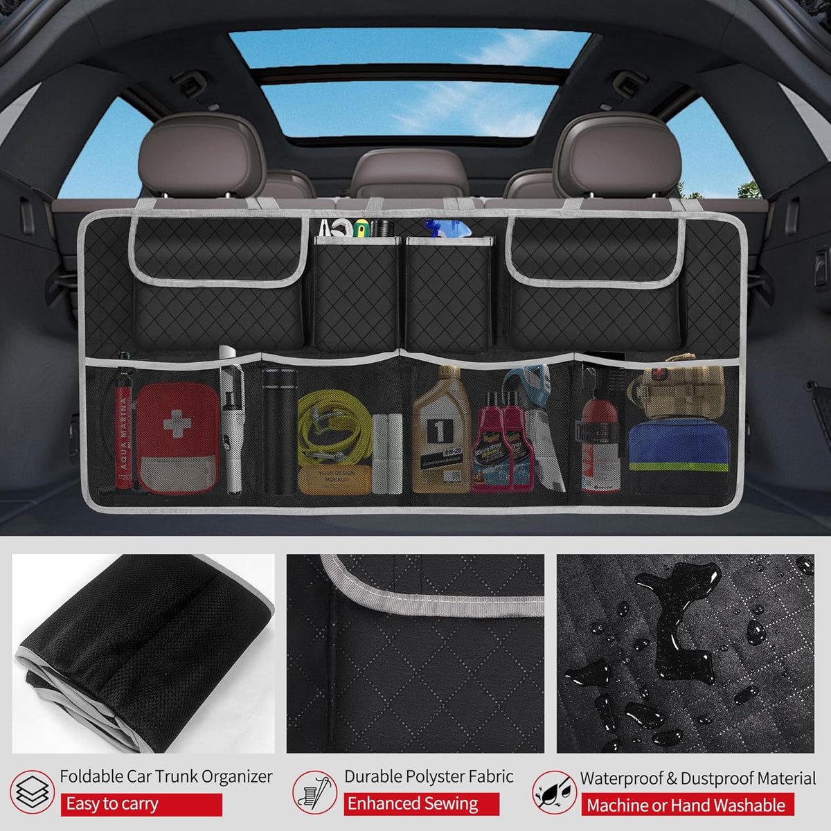Car Trunk Organizer and Storage, Large Capacity Backseat Hanging Storage Accessories, Backseat Car Organizer for SUV/MPV/Truck (Black)