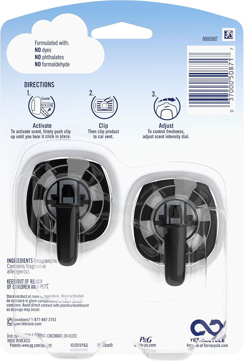 Febreze Car Air Freshener Vent Clip Platinum Ice Scent, .07 oz. Car Vent Clip, Pack of 4