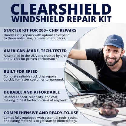 Clearshield Windshield Repair Kit - Window Rock Chip Repair Kit - Cracked Windshield Repair Kit - Auto Glass Repair Kit for 200+ Repairs