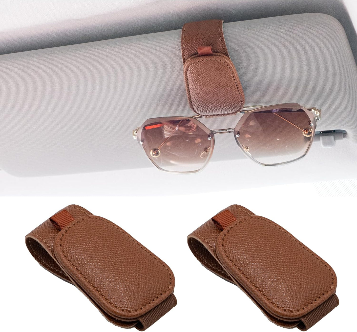 Yuoyar 2 Packs Magnetic Sunglass Holder for Car Visor (Grey) | Magnetic Interior Car Accessories