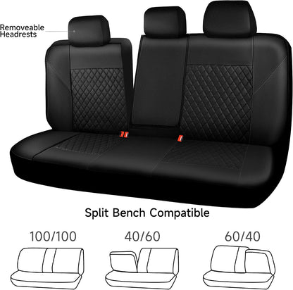 CAR PASS Quilting Leather Seat Cover Two Front Seats Only, Universal Fit Automotive Front Seat Covers Waterproof Deluxe PU Premium Vinyl Luxury for Cars Sedan Van SUV Airbag Compatible 2 Pieces,Black