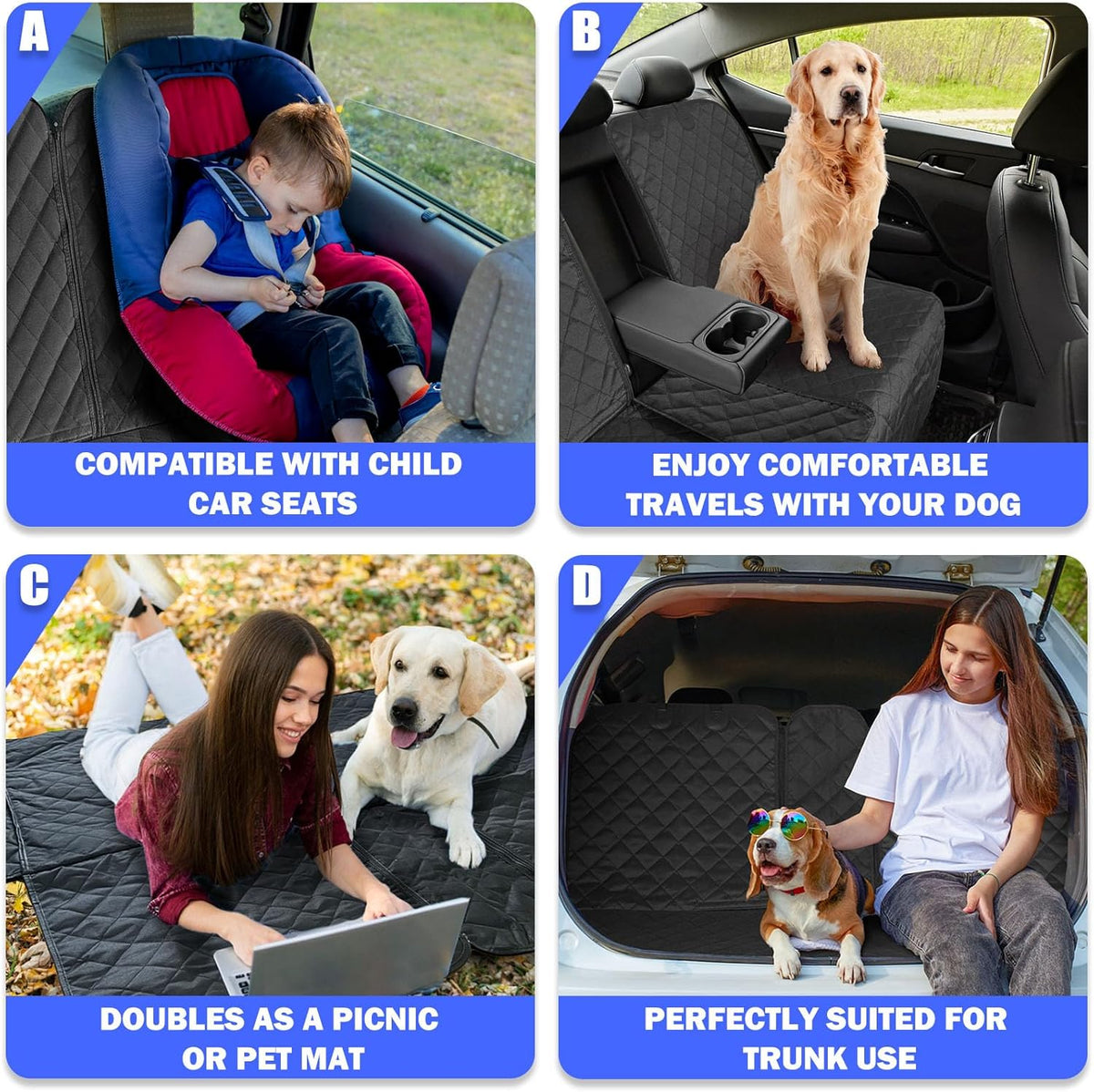Yonktoo Dog Car Seat Cover for Back Seat, Car Seat Cover 60/40 Split Bench for Family Car, Compact SUV, MPV - Standard - 53" W