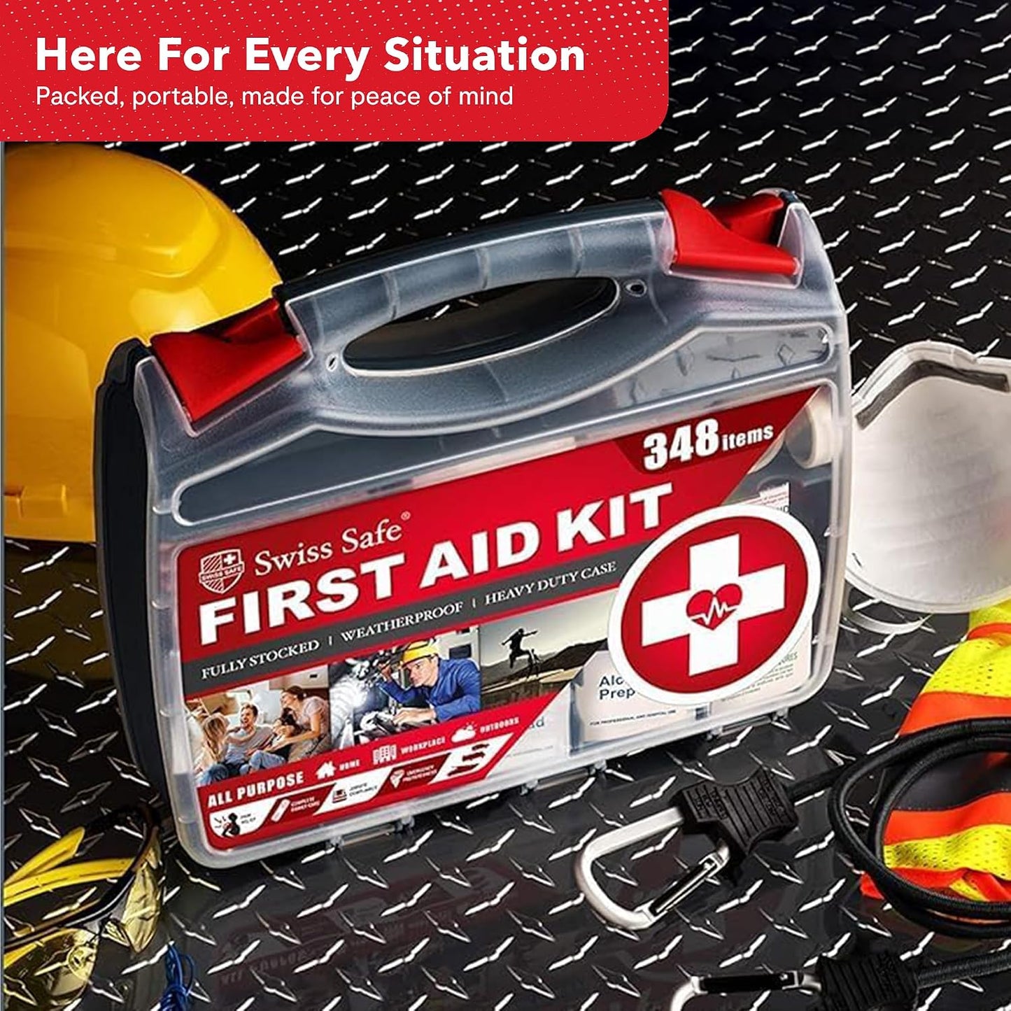Swiss Safe 2-in-1 First Aid Kit for Car, Travel and Home, 348 Pieces, Large Hardcase with Bonus Mini Kit for Medical Emergency, Survival and Camping