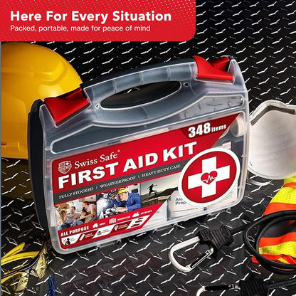 Swiss Safe 2-in-1 First Aid Kit for Car, Travel and Home, 348 Pieces, Large Hardcase with Bonus Mini Kit for Medical Emergency, Survival and Camping