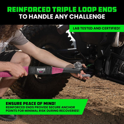 Rhino USA Recovery Tow Strap (3" x 20') - 31,518lb Break Strength - Emergency Recovery Strap Tow Rope for Truck, UTV, ATV & More - Heavy Duty Towing Strap for Offroad 4x4 Use - Compatible with Jeep