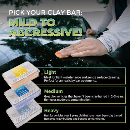 Magic Shield Clay Bar Triple Pack - 100g Each of Light, Medium & Heavy-Duty Clay Bars for Car Detailing - Deep Cleaning & Shine Restoration with Magic Clay Bars for Professional Auto Detailing