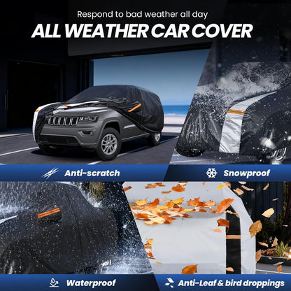 Large SUV Car Cover for Chevy Suburban 100% Waterproof All Weather, Heavy Duty Outdoor Full Exterior Covers Rain Sun Wind UV Protection. - Colors D