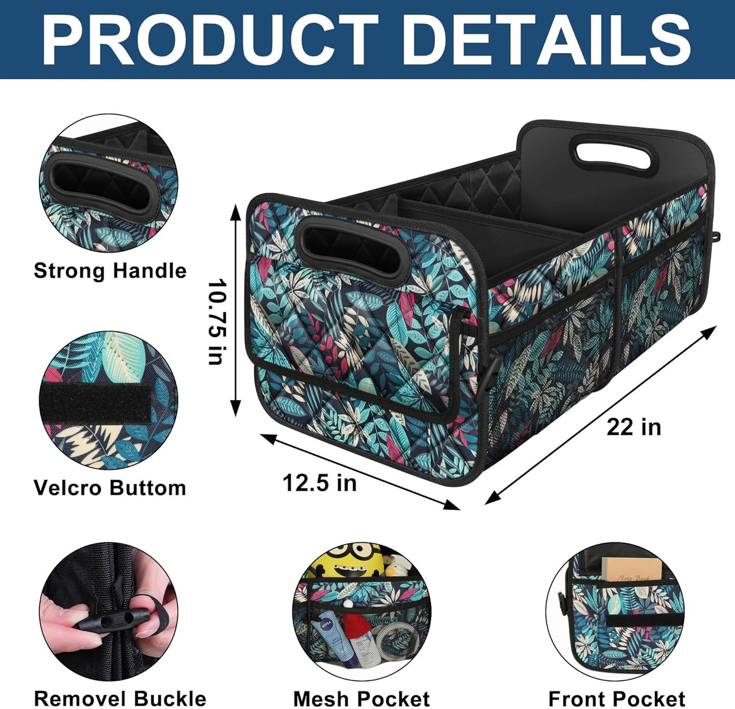 Deosk Car Trunk Organizer for SUV, Car Organizers and Storage with Reinforced Handles, Car Accessories for Women/Men 50LWaterproof Polyester Trunk Organizer, Black