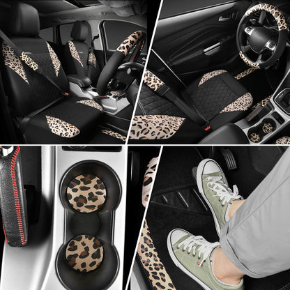 CAR PASS Waterproof Universal Car Floor Mats, Leopard Print Car Mats Fit for SUV,Vans,sedans, Trucks,Set of 4pcs Car Carpet with Driver Heel Pad and Nibs Backing, Leopard Car Accessories Gray Leopard