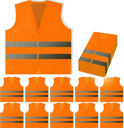 PeerBasics Safety Vests 10 Pack - Yellow Reflective High Visibility, Hi Vis Silver Strip, Men Women, Work, Cycling, Runner, Surveyor, Volunteer, Crossing Guard, Road, Construction, Neon (Mesh, 10)