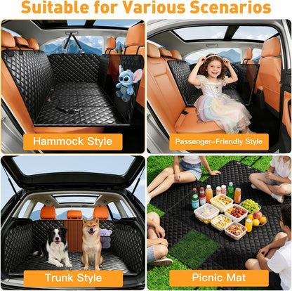 HOB4U Dog Car Seat Cover for Back Seat, Hard Bottom Back Seat Extender for Dogs, Dog Hammock for Car SUV and Trucks - Waterproof, Anti Scratch，Easy to Clean, Supports 400lbs