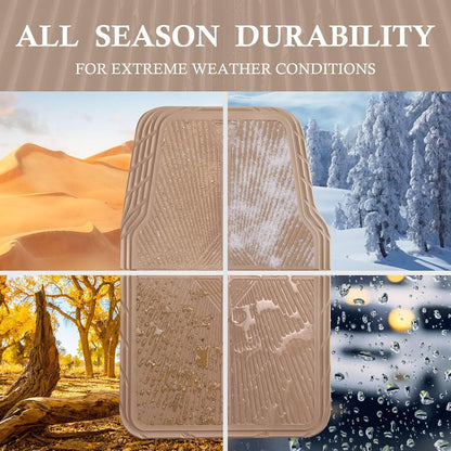 CAR PASS Rubber Floor Mats, All Weather Waterproof Trim-to-Fit Automotive Mats for Cars Trucks SUV, Anti-Slip Easy Clean, Heavy Duty Full Set 3-Piece, All Black