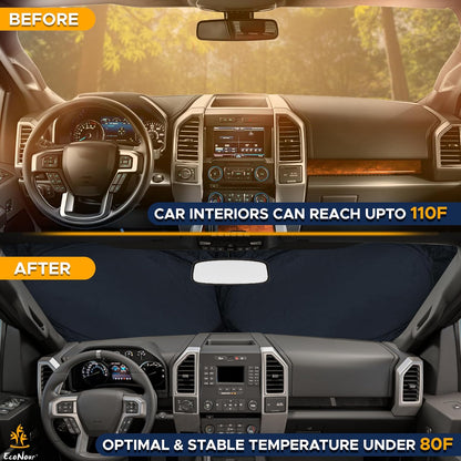 EcoNour Car Windshield Sun Shade | 2025 Upgraded Innovative No-Light-Pass Technology for Maximum Coverage | Foldable Sun Shade Keeps Your Vehicle Cool | Must-Have Car Accessories | Small (59" x 29") - Colors D